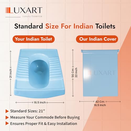 LUXART Indian Square Toilet Cover 56L x 42W | Blue 21 Inch Orissa Pan Toilet Seat Cover | PP Commode Seat Cover | Lid for Indian Commodes with Easy Installation Kit - Image 2