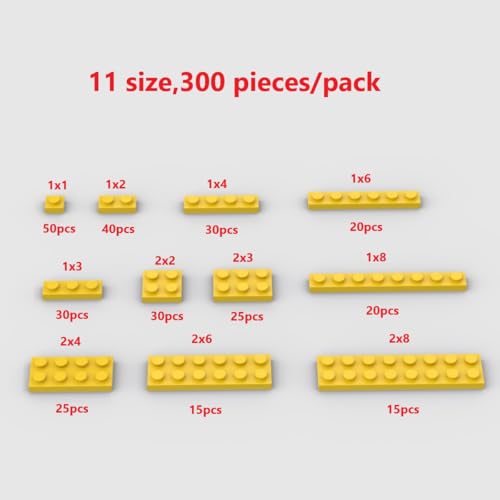YUJHITP 300 Piece Yellow Building Plate Bulk Assortment Pack Yellow Small Base Plate Accessories for Building with 12 Size Compatible with Lego Parts and PiecesColor Yellow - Image 5