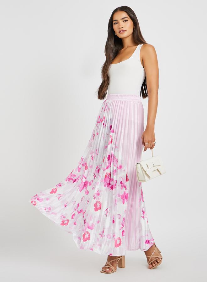 Styli Styli Floral Print Pleated A-Line Maxi Skirt  - Image 1