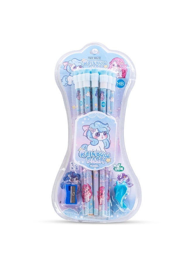 Eazy Kids 12-Piece HB Pencil Set w/ Eraser & Grip -Blue