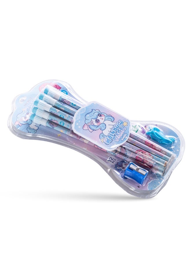 Eazy Kids 12-Piece HB Pencil Set w/ Eraser & Grip -Blue