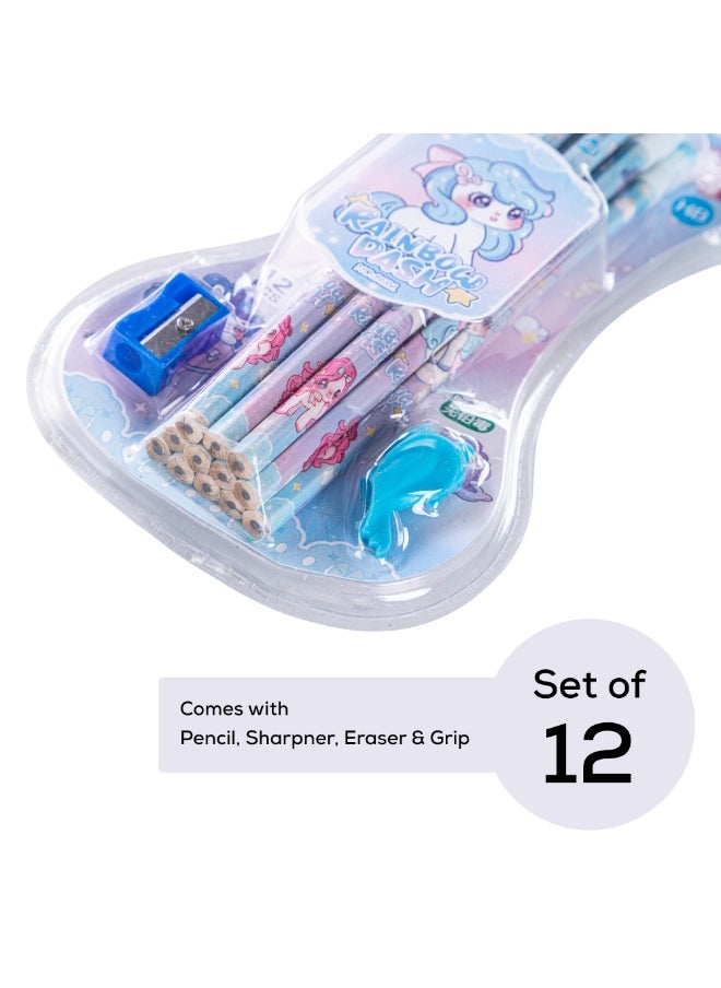 Eazy Kids 12-Piece HB Pencil Set w/ Eraser & Grip -Blue