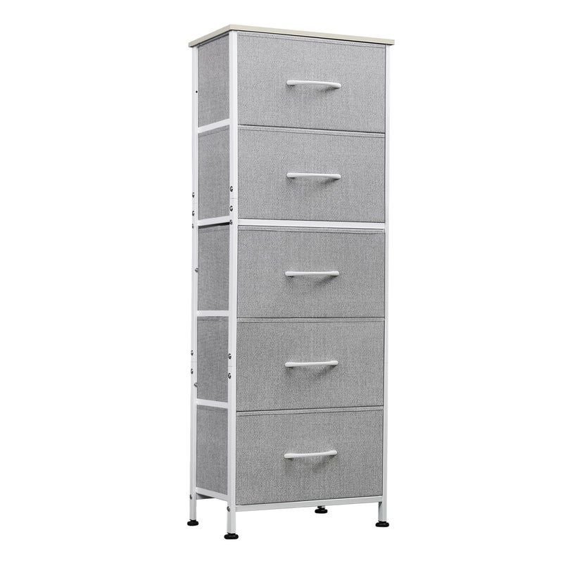 WLIVE Fabric Dresser, 5-Drawer Tall Dressers for Bedroom, Storage Dresser Organizer with Fabric Bins, Wood Top, Sturdy Steel Frame, Chest of Drawers for Closet, Hallway, Light Grey - Image 1