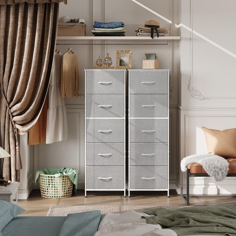 WLIVE Fabric Dresser, 5-Drawer Tall Dressers for Bedroom, Storage Dresser Organizer with Fabric Bins, Wood Top, Sturdy Steel Frame, Chest of Drawers for Closet, Hallway, Light Grey - Image 3