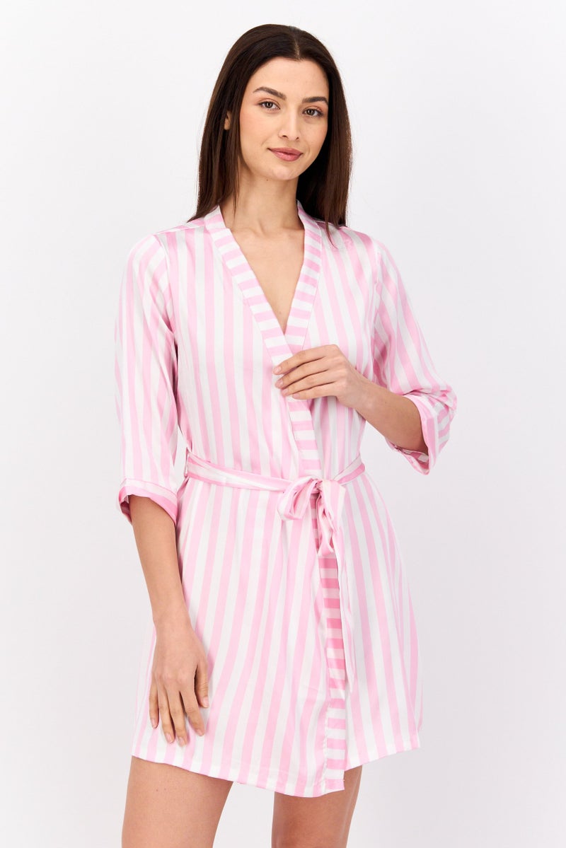 BRAVE SOUL Women Split Neck Striped 3  - Image 1