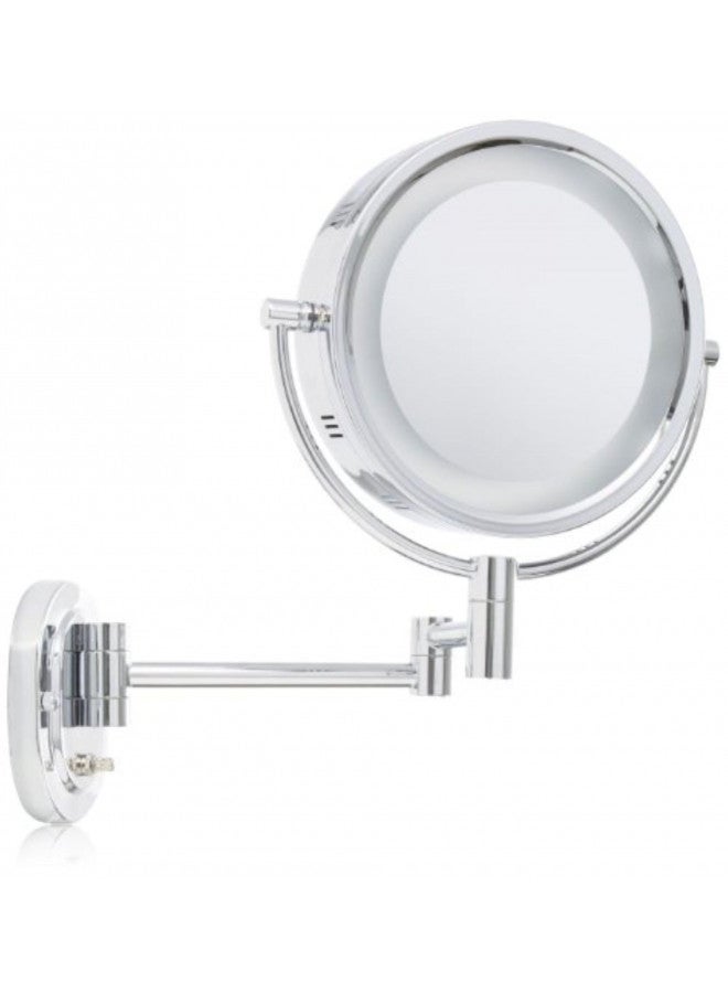 JERDON Two-Sided Wall-Mounted Makeup Mirror with Halo Lighting - Lighted Makeup Mirror with 5X Magnification & Wall-Mount Arm - Plug in Round Mirror with Chrome Finish Wall Mount - Model HL65C - Image 1