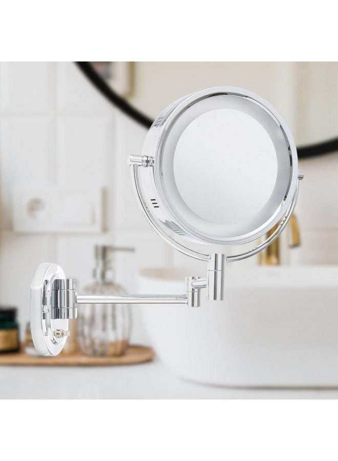 JERDON Two-Sided Wall-Mounted Makeup Mirror with Halo Lighting - Lighted Makeup Mirror with 5X Magnification & Wall-Mount Arm - Plug in Round Mirror with Chrome Finish Wall Mount - Model HL65C - Image 2