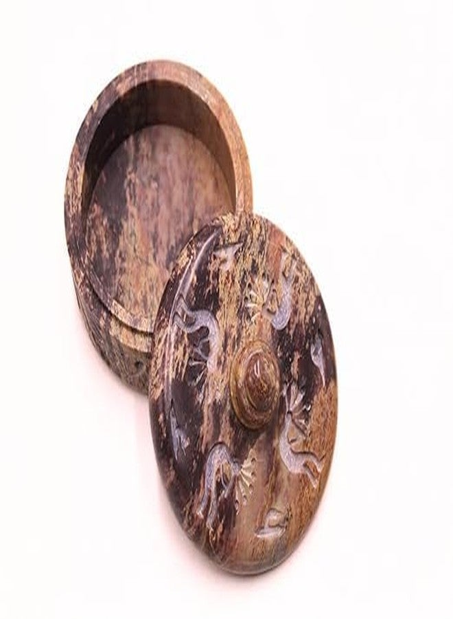 SANDSTERS VR SOURCING Handcrafted Stone Box with Intricate Bird Carving – Round Decorative Storage for Jewelry & Pooja Essentials - Image 2