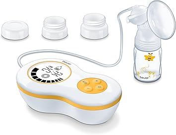 Beurer مضخة الثدي الكهربائية Beurer BY40 مع مضخة فراغية و 10 مستويات تحفيز و 10 مستويات ضخ مع وظيفة ذاكرة وإسفنجة سيليكون مريحة وموصل زجاجة Avent و NUK باللون الأبيض - Image 1