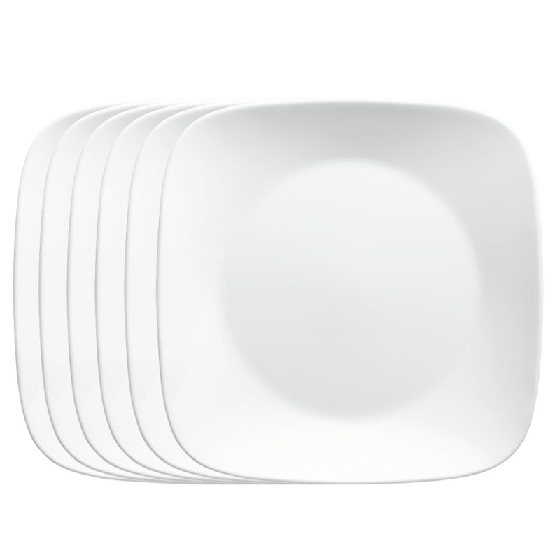 Corelle Vitrelle 6-Piece Salad Plates Set  Triple Layer Glass and Chip Resistant  Lightweight Square 9-Inch Plates  White - Image 1