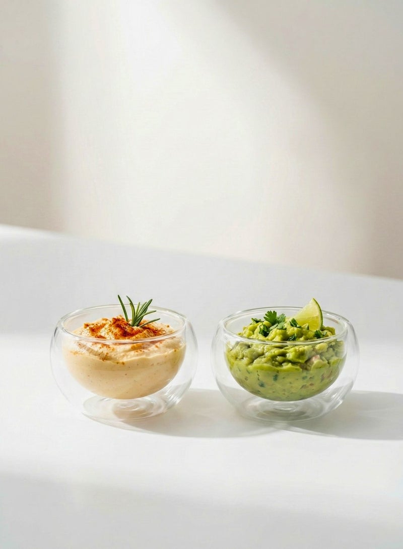 1Chase Double Wall Glass Dip Bowl Set of 4 – 100ml Each | Elegant Insulated Sauce Bowls for Dips, Chutneys, Condiments & Snacks | Clear Borosilicate Serving Bowls – Heat & Cold Resistant - Image 4