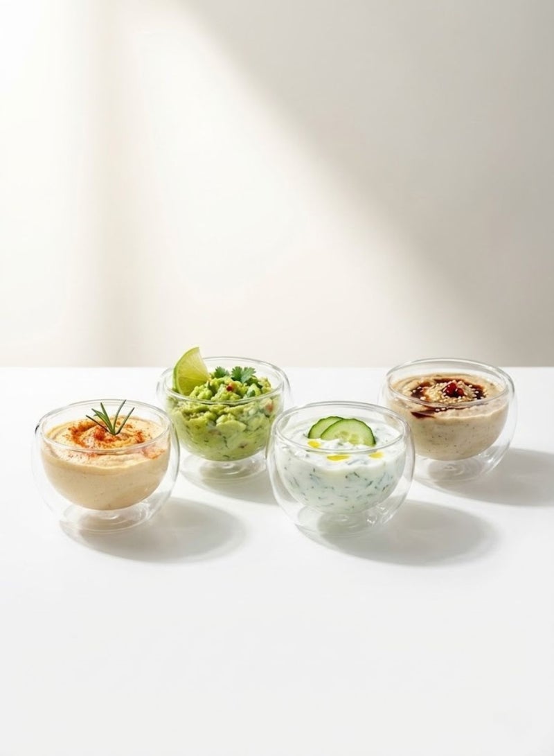 1Chase Double Wall Glass Dip Bowl Set of 4 – 100ml Each | Elegant Insulated Sauce Bowls for Dips, Chutneys, Condiments & Snacks | Clear Borosilicate Serving Bowls – Heat & Cold Resistant - Image 1
