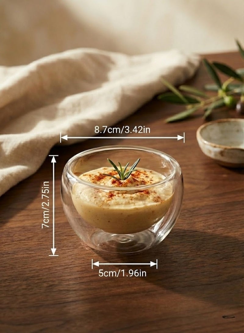 1Chase Double Wall Glass Dip Bowl Set of 4 – 100ml Each | Elegant Insulated Sauce Bowls for Dips, Chutneys, Condiments & Snacks | Clear Borosilicate Serving Bowls – Heat & Cold Resistant - Image 5