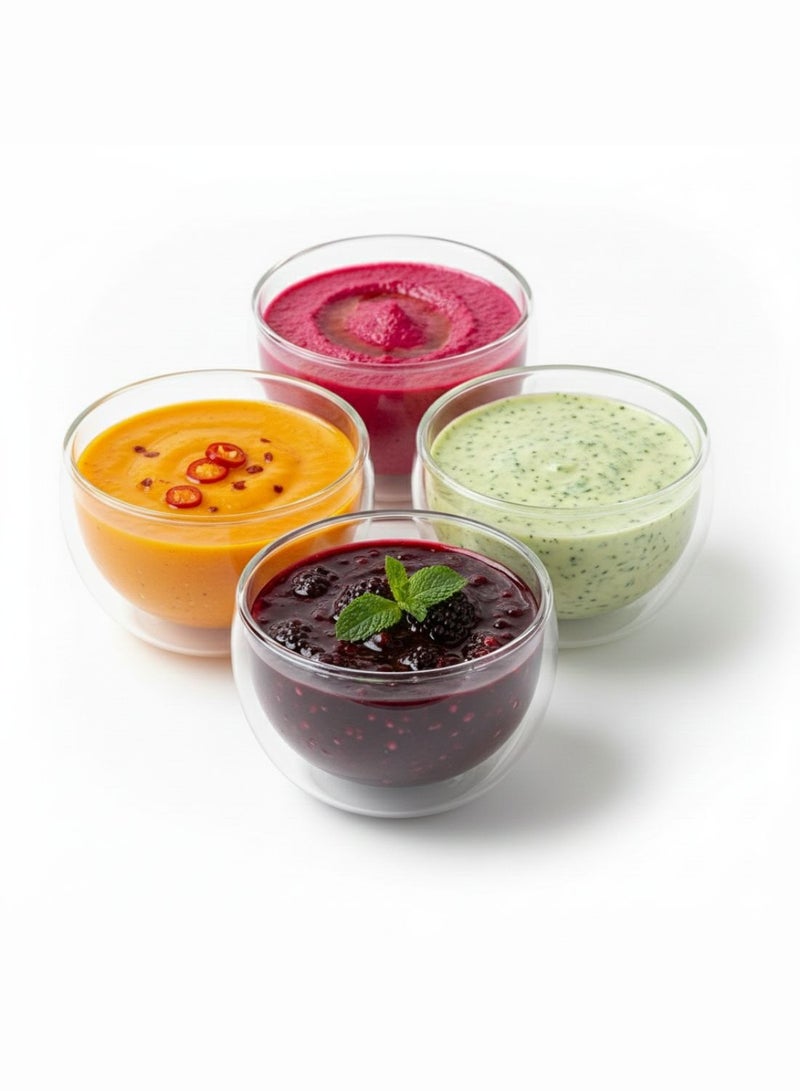 1Chase Double Wall Glass Dip Bowl Set of 4 – 100ml Each | Elegant Insulated Sauce Bowls for Dips, Chutneys, Condiments & Snacks | Clear Borosilicate Serving Bowls – Heat & Cold Resistant - Image 3