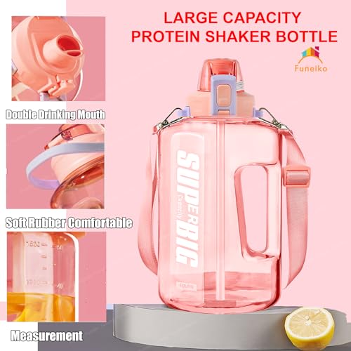 Funeiko Polypropylene Sports Water Bottle - Large Capacity Protein Shaker, Leakproof For Gym, BPA Free - 1.5 L (Pink) - Image 5