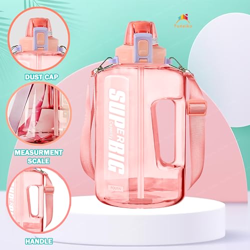 Funeiko Polypropylene Sports Water Bottle - Large Capacity Protein Shaker, Leakproof For Gym, BPA Free - 1.5 L (Pink) - Image 3