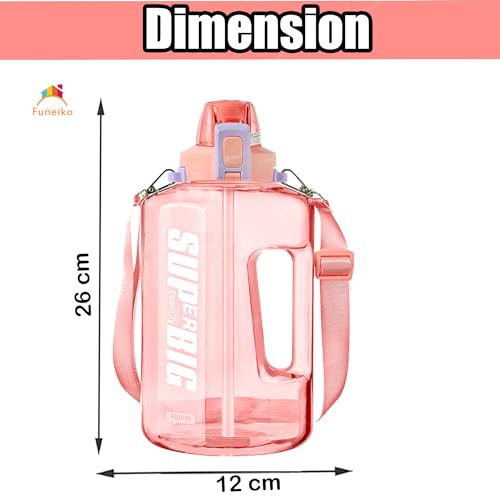 Funeiko Polypropylene Sports Water Bottle - Large Capacity Protein Shaker, Leakproof For Gym, BPA Free - 1.5 L (Pink) - Image 2