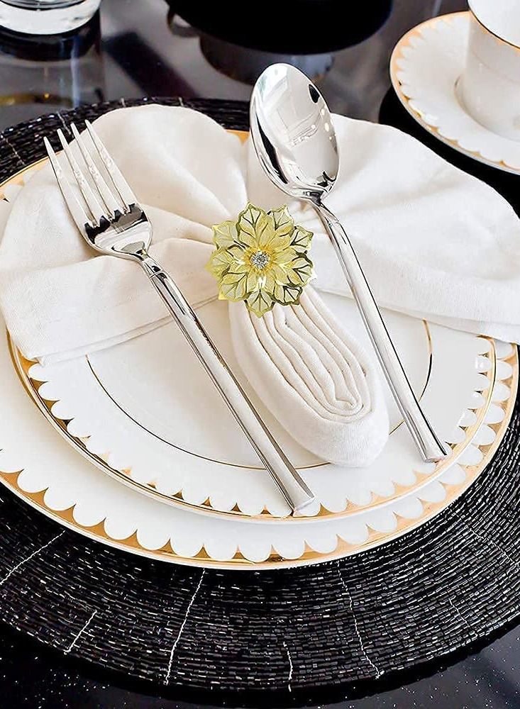SYOSI Napkin Rings Alloy Hollow Out Flower Ring Napkin Holder Adornment Exquisite Household Floral Rhinestone Napkins Rings Set of 8 - Image 5