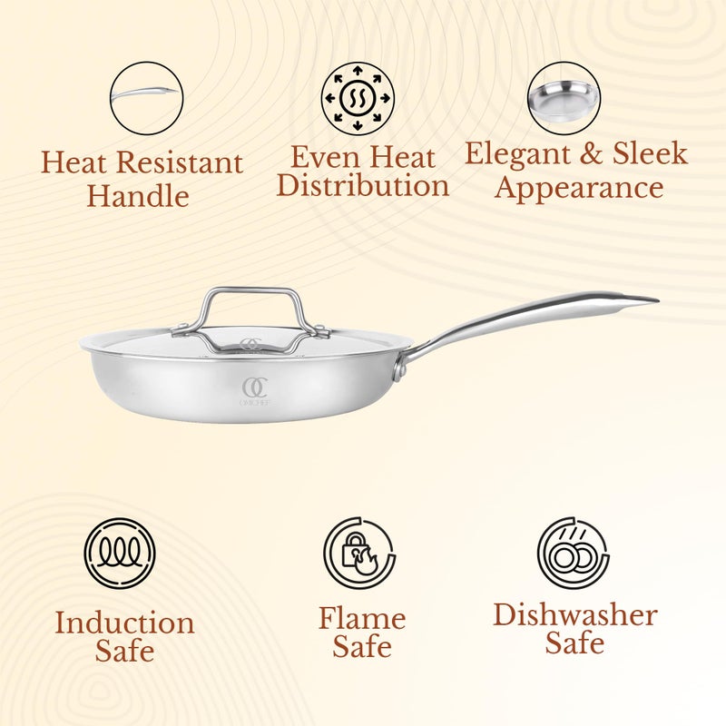 Omichef مقلاة أومي شيف ثلاثية الطبقات مع غطاء فولاذي | متوسطة 22 سم، 1.45 لتر، 1.16 كجم | مقلاة صديقة للحث | جسم غير لاصق ثلاثي الطبقات، بدون طلاء كيميائي و100% خالية من السموم - Image 4