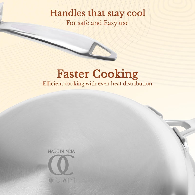 Omichef مقلاة أومي شيف ثلاثية الطبقات مع غطاء فولاذي | متوسطة 22 سم، 1.45 لتر، 1.16 كجم | مقلاة صديقة للحث | جسم غير لاصق ثلاثي الطبقات، بدون طلاء كيميائي و100% خالية من السموم - Image 5