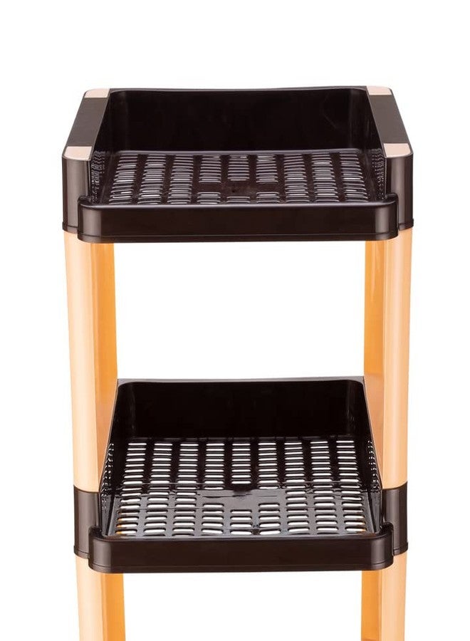Finner Square 3 Layer Multipurpose Shelf Stand Rack Trolley With Wheels for Kitchen & Office Use - Easy-to-Move Slide Out Basket for Fruits & Vegetables (Brown) - Image 2