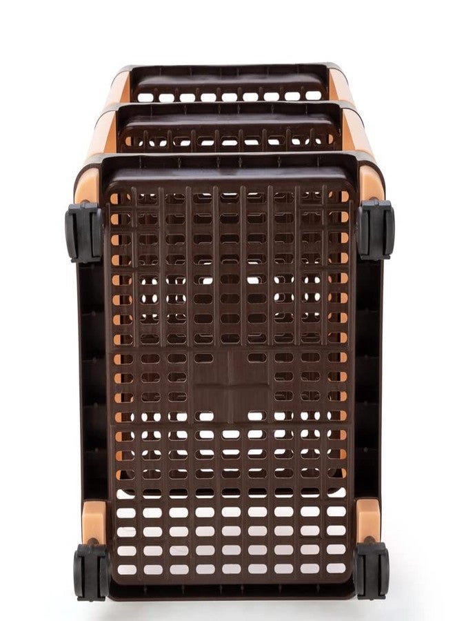 Finner Square 3 Layer Multipurpose Shelf Stand Rack Trolley With Wheels for Kitchen & Office Use - Easy-to-Move Slide Out Basket for Fruits & Vegetables (Brown) - Image 5