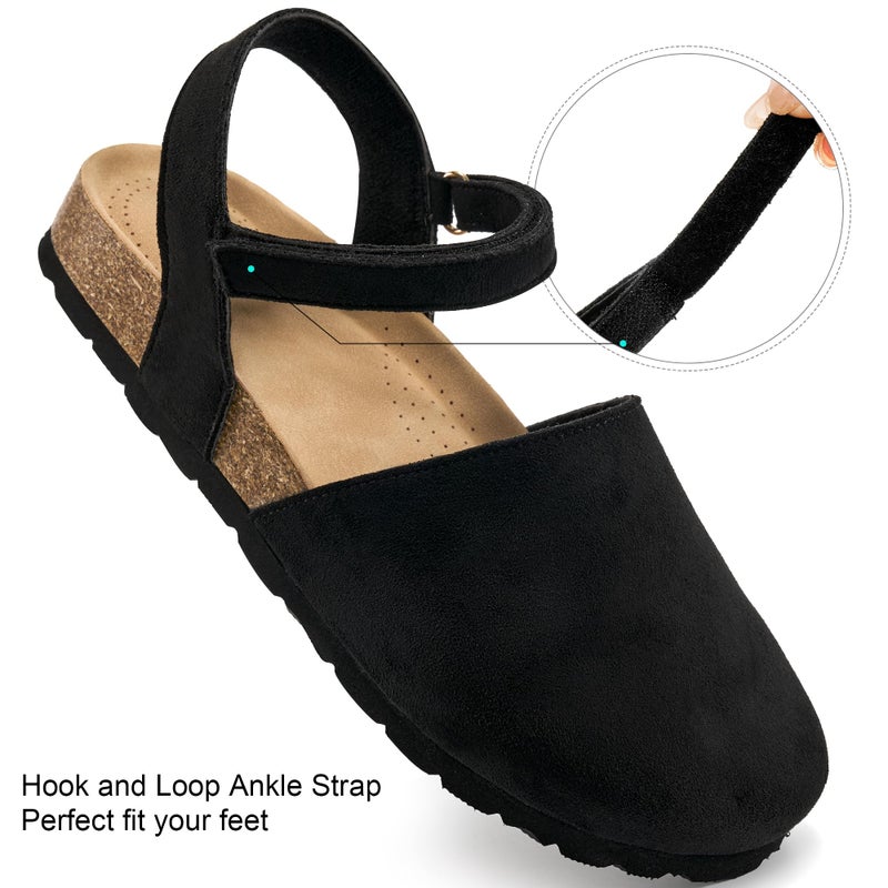 Ecetana Womens Sandals Closed Toe Shoes Dressy Summer Cork Footbed Comfortable Arch Support Flats Sandals for Women Black - Image 5