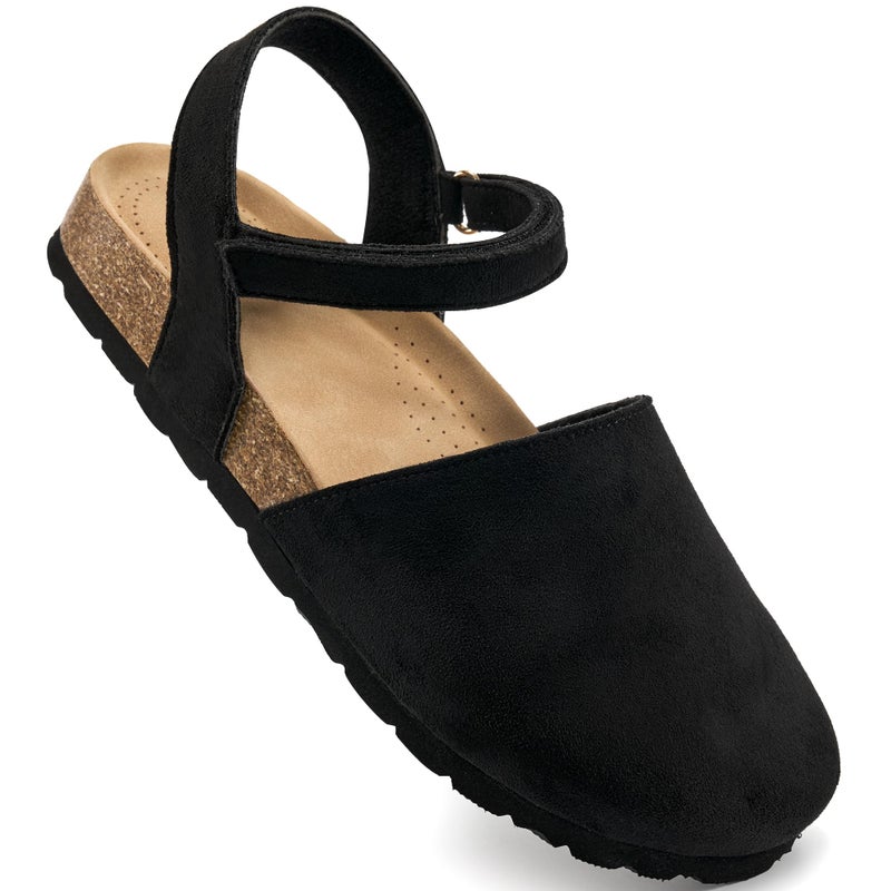 Ecetana Womens Sandals Closed Toe Shoes Dressy Summer Cork Footbed Comfortable Arch Support Flats Sandals for Women Black - Image 1
