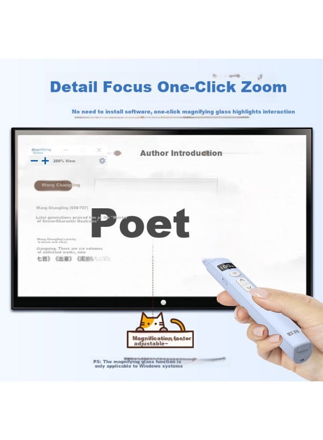 Oubai T10s Ppt Presenter Remote With Retractable Pointer For Teachers, Compatible With Led Screens And Public Lectures, Includes Flying Mouse For Air Drawing, Countdown Timer, Magnifier, Blue And Green Light - Image 1