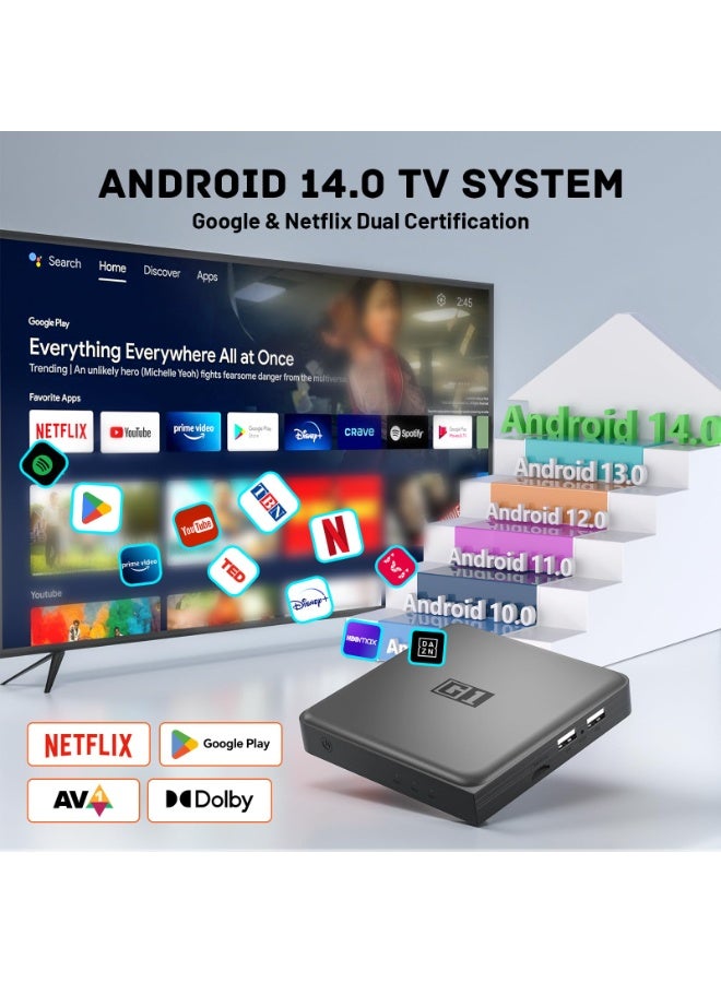 Android 14.0 TV Box, G1 Smart TV Box, Compatible with Netflix Google Certified, Streaming Media Player, Ultra 4K HDR 10+, WiFi 6, BT 5.0, Dolby Digital Plus & Dolby Vision, Voice Control - Image 2