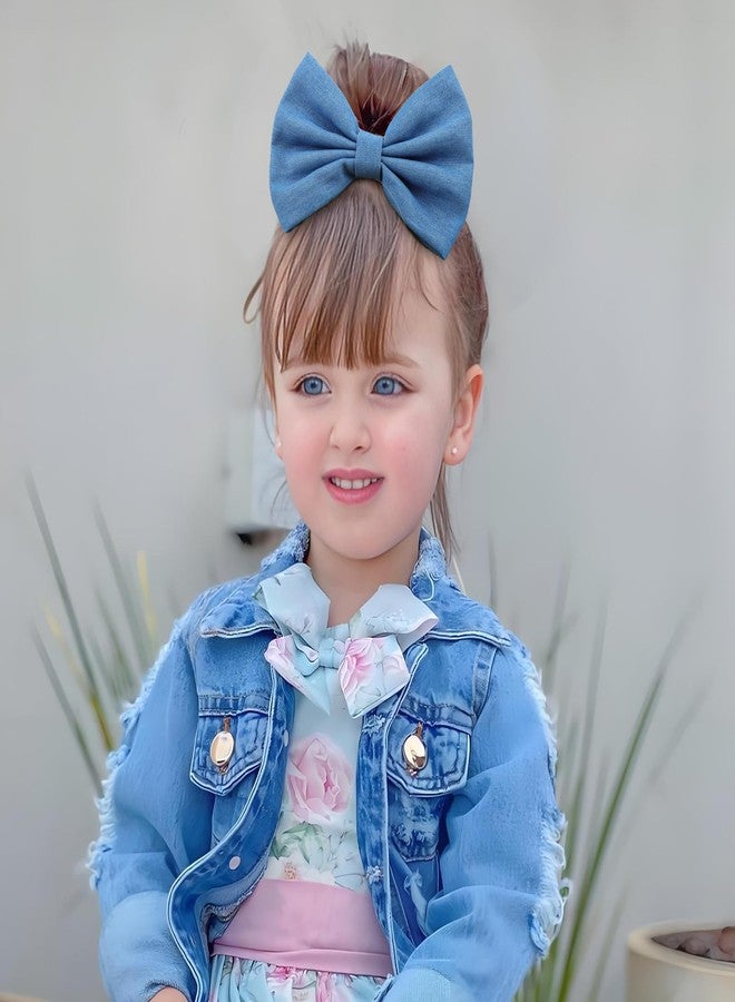 ONENINEDREAM 2pcs Denim Bow Clips for Girls Light Blue Western Hair Accessories for Women Bows for Halloween Accessory Hair Accessory for Kids - Image 3