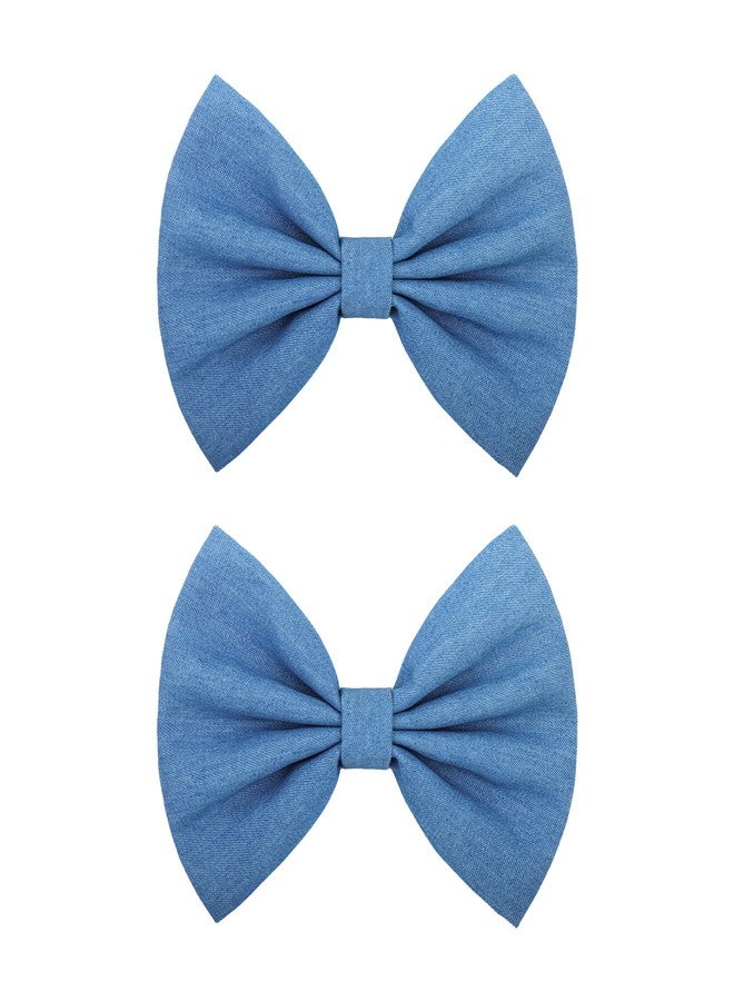 ONENINEDREAM 2pcs Denim Bow Clips for Girls Light Blue Western Hair Accessories for Women Bows for Halloween Accessory Hair Accessory for Kids - Image 1