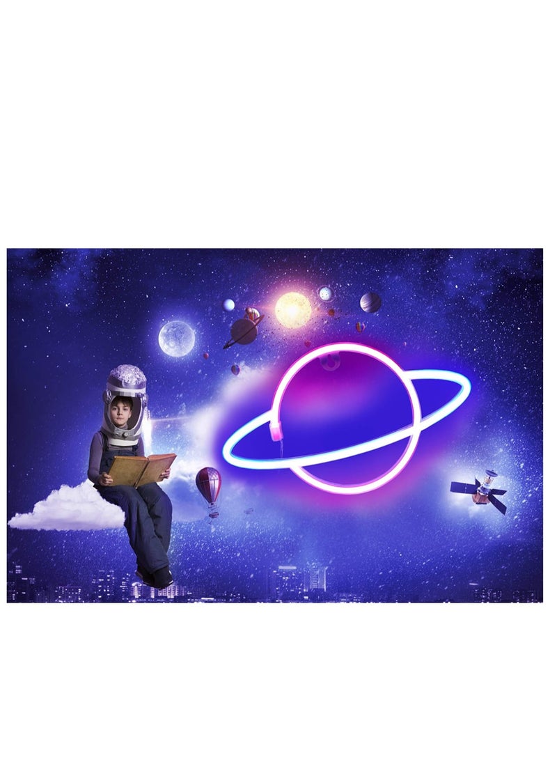 Zikra لافتة نيون كوكب ضوء LED - أضواء نيون لتزيين الجدران الجمالية | لافتات نيون تعمل بالـ USB لغرفة النوم وغرفة الأطفال والسكن وحفلات الزفاف وأعياد الميلاد وزينة رأس السنة (أزرق-وردي) - Image 5