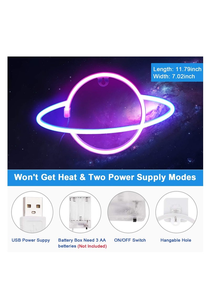 Zikra لافتة نيون كوكب ضوء LED - أضواء نيون لتزيين الجدران الجمالية | لافتات نيون تعمل بالـ USB لغرفة النوم وغرفة الأطفال والسكن وحفلات الزفاف وأعياد الميلاد وزينة رأس السنة (أزرق-وردي) - Image 3