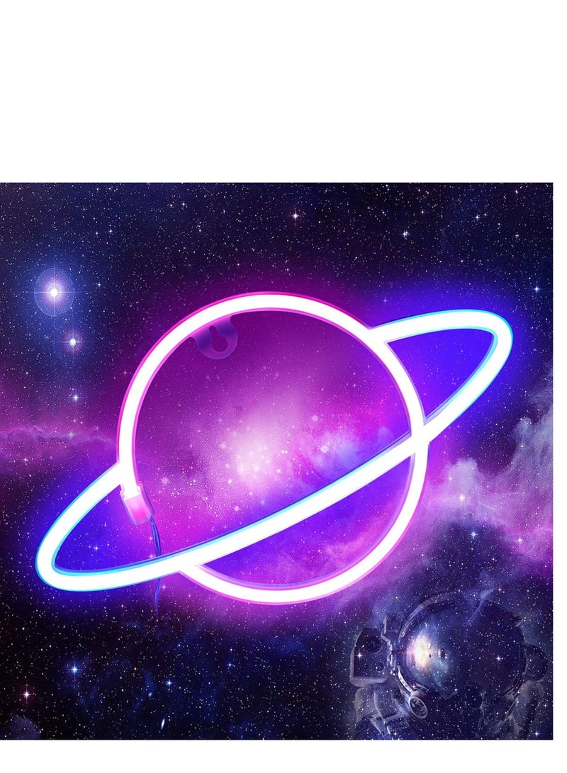 Zikra لافتة نيون كوكب ضوء LED - أضواء نيون لتزيين الجدران الجمالية | لافتات نيون تعمل بالـ USB لغرفة النوم وغرفة الأطفال والسكن وحفلات الزفاف وأعياد الميلاد وزينة رأس السنة (أزرق-وردي) - Image 1