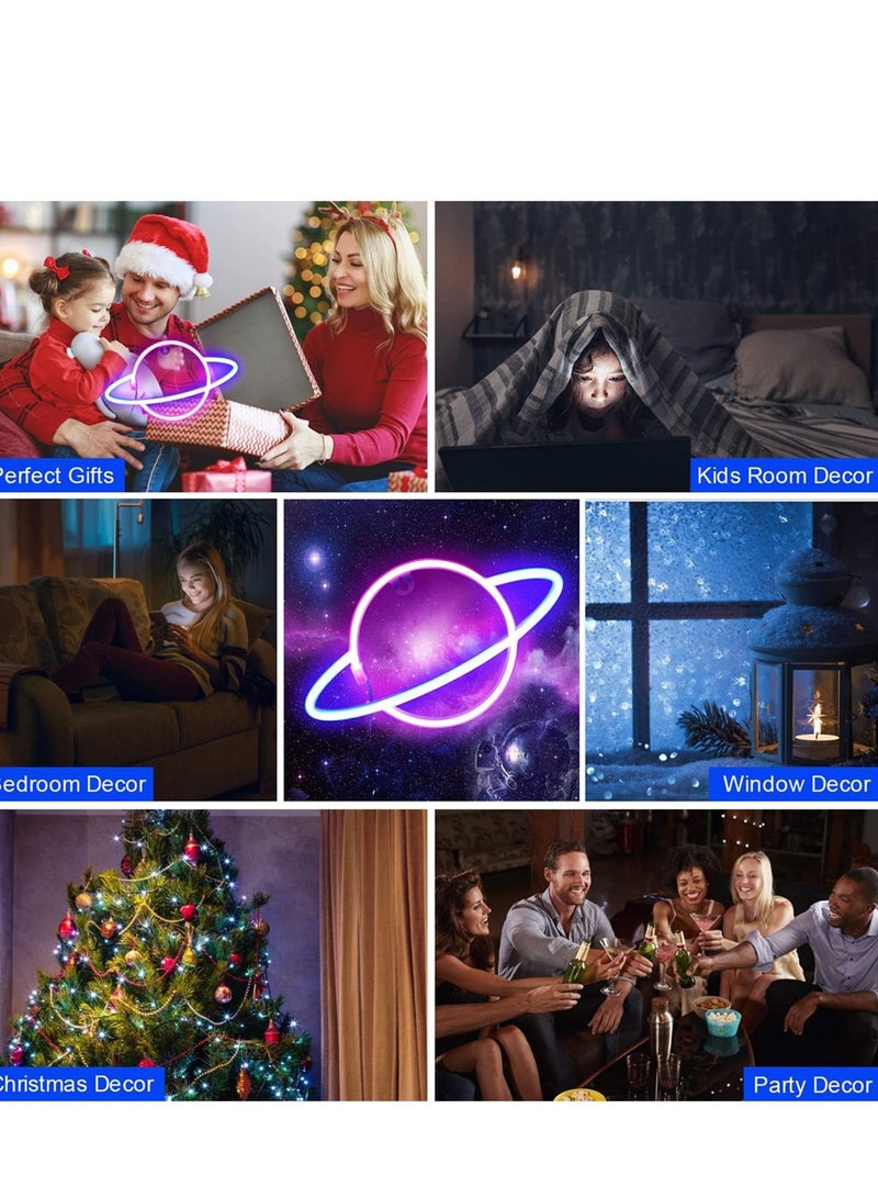 Zikra لافتة نيون كوكب ضوء LED - أضواء نيون لتزيين الجدران الجمالية | لافتات نيون تعمل بالـ USB لغرفة النوم وغرفة الأطفال والسكن وحفلات الزفاف وأعياد الميلاد وزينة رأس السنة (أزرق-وردي) - Image 4
