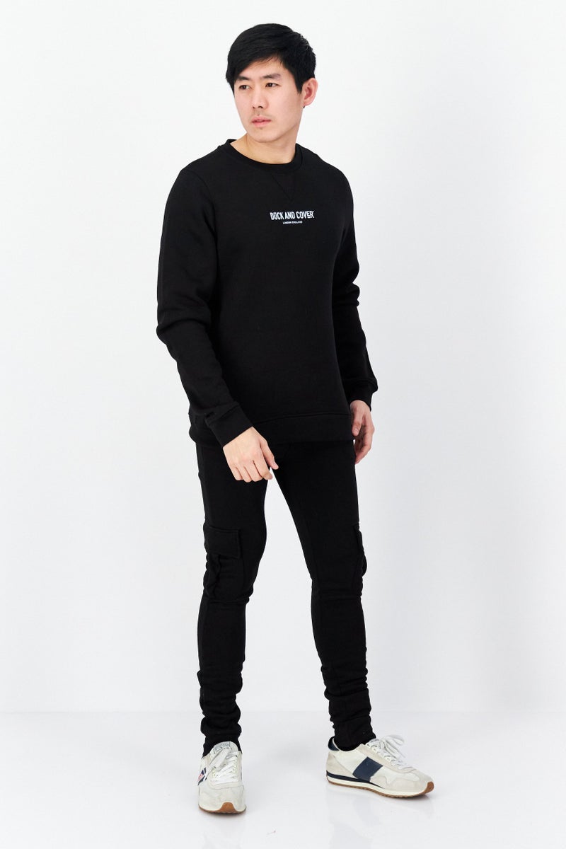 DUCK AND COVER Men 2 Pc Set Crew Neck Brand Logo Sweatshirt And Jogger, Black - Image 1
