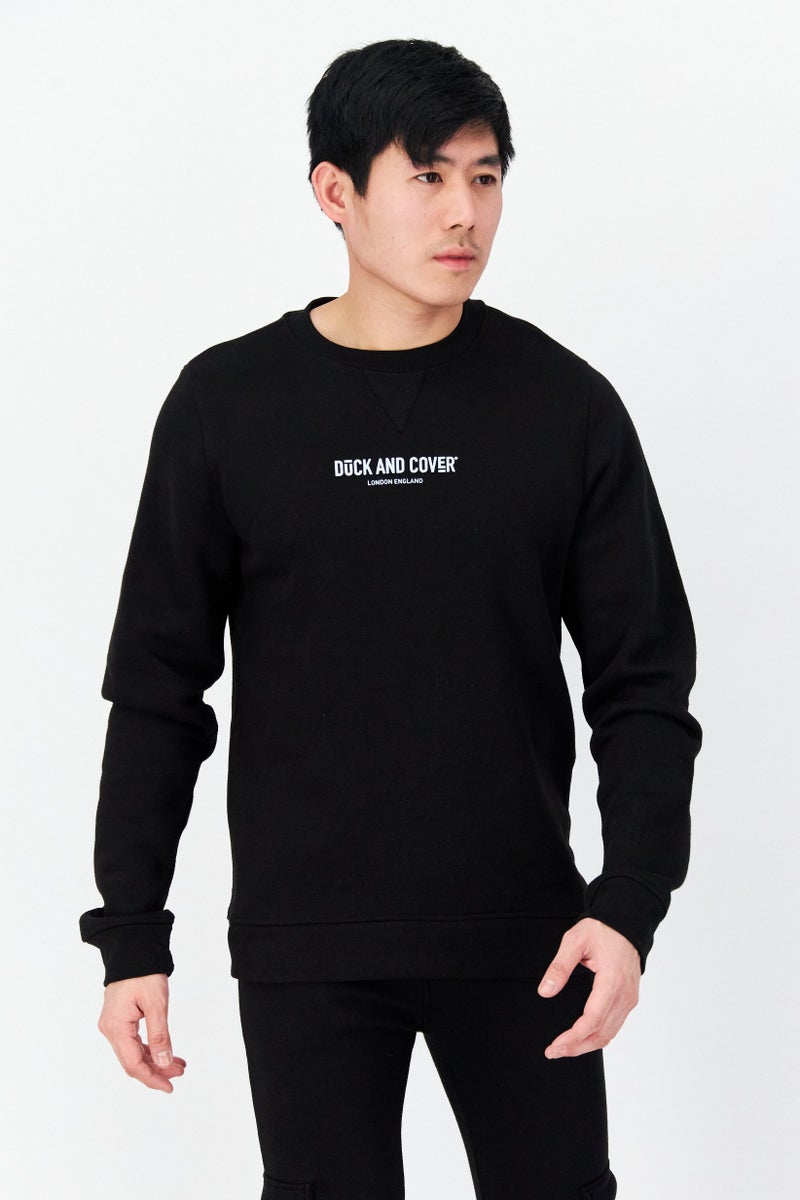 DUCK AND COVER Men 2 Pc Set Crew Neck Brand Logo Sweatshirt And Jogger, Black - Image 4