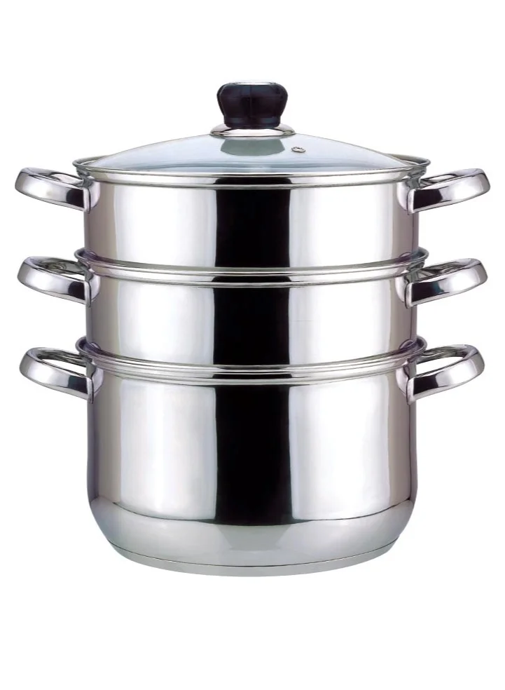 Wilson Stainless Steel 3 Tier Steamer With Glass Lid Silver 28cm