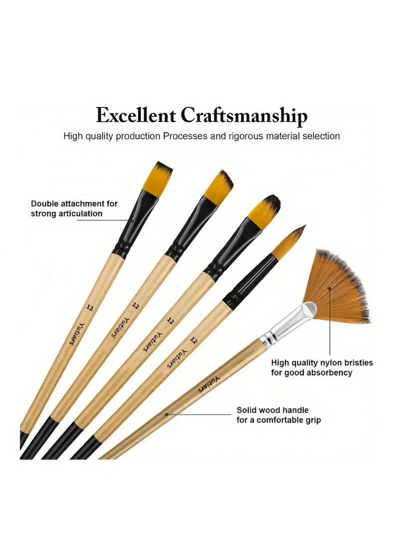 Generic 32pcs Paint Brush Set, Artist Series, Nylon Bristles with Round, Filbert, Flat, Fan, Angle, Fine Detail Brush, Suitable for Artists and Beginners for Acrylic Painting, Oil, Watercolor  - Image 3