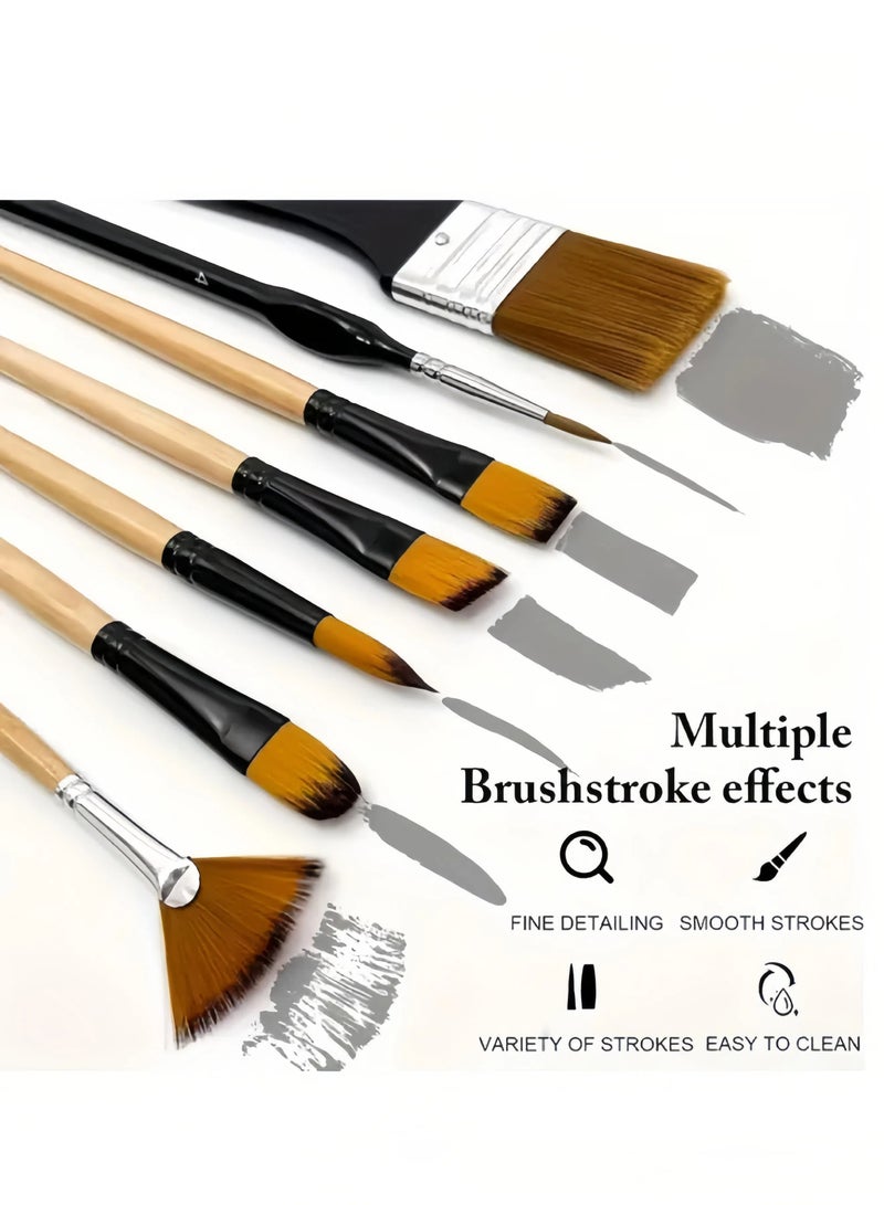 Generic 32pcs Paint Brush Set, Artist Series, Nylon Bristles with Round, Filbert, Flat, Fan, Angle, Fine Detail Brush, Suitable for Artists and Beginners for Acrylic Painting, Oil, Watercolor  - Image 4