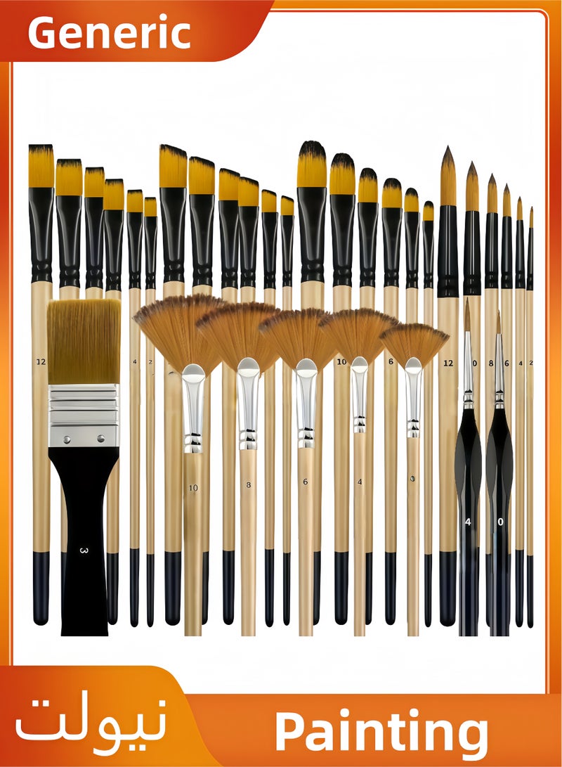 مجموعة فرشاة الطلاء 32pcs ، سلسلة فنانين ، شعيرات نايلون مع مستديرة ، filbert ، شقة ، مروحة ، زاوية ، فرشاة التفاصيل الدقيقة ، مناسبة للفنانين والمبتدئين للطلاء الأكريليك ، الزيت ، الألوان المائية - Image 1