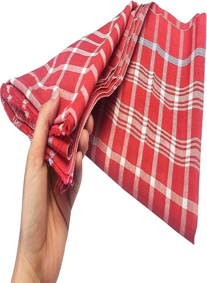 SATVIK STORE ساتفيك 60 × 20 بوصة جامشا/جمشا قطن أحمر لبوجا| جامشا لبانديت جي| منشفة استحمام يدوية لحفلات الزفاف الدينية Mandir Pujari Angavastram/Kanduva/Kasavu/Lal Kapda/Kasi/Kashi لغرض بوجا - Image 3