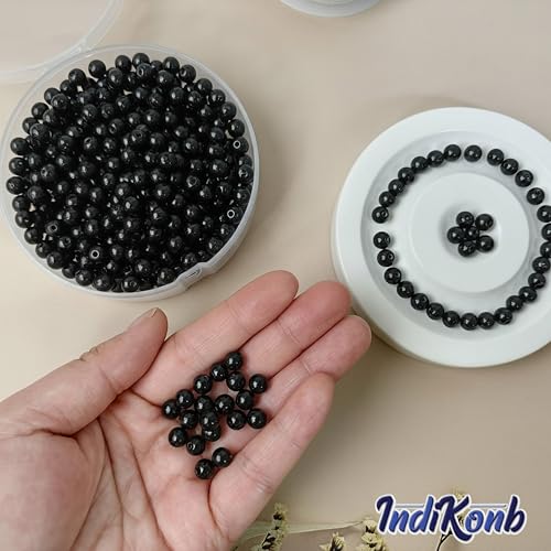 INDIKONB Transparent Glass Round Pearl Beads | 6mm Multicolor Beads for Bracelet, Necklace, Mala Making | Pack of 300 for Jewellery Craft (Black) - Image 3