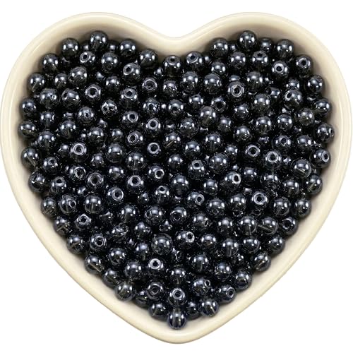 INDIKONB Transparent Glass Round Pearl Beads | 6mm Multicolor Beads for Bracelet, Necklace, Mala Making | Pack of 300 for Jewellery Craft (Black) - Image 1