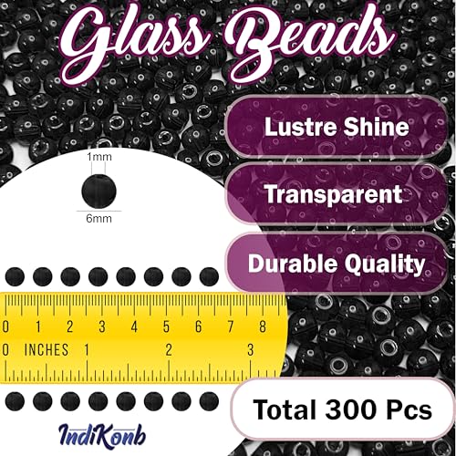 INDIKONB Transparent Glass Round Pearl Beads | 6mm Multicolor Beads for Bracelet, Necklace, Mala Making | Pack of 300 for Jewellery Craft (Black) - Image 2