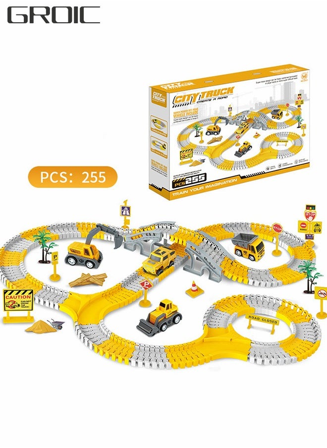 GROIC - 255PCS Construction Race Tracks for Kids Toys, DIY Collage Flexible Track Toys Set, Educational DIY Assembled Boy Toys, Rail Car Engineering Toy Car Set - Image 1