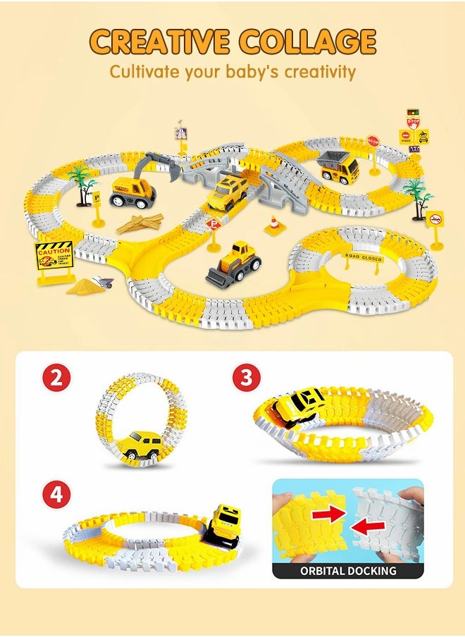 GROIC - 255PCS Construction Race Tracks for Kids Toys, DIY Collage Flexible Track Toys Set, Educational DIY Assembled Boy Toys, Rail Car Engineering Toy Car Set - Image 1
