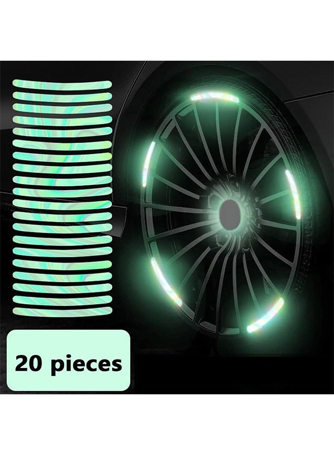 20 PCS Car Reflective Wheel Stickers,Decorative Electric Motorcycle,Bicycle,Car Wheel Hub Colorful Light-emitting Strip Creative Warning Body Stickers - Image 1