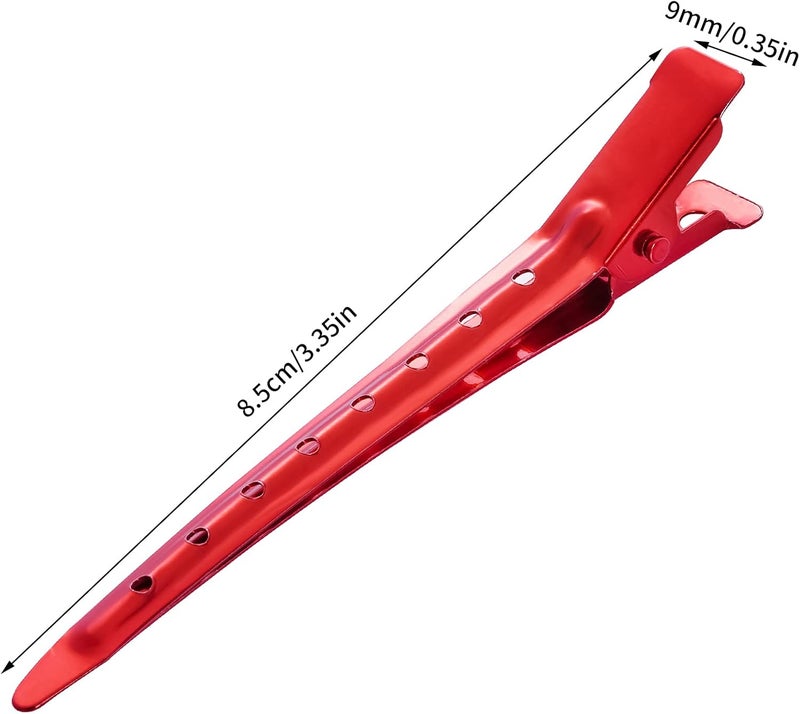 Bantoye Chemical free 24 Packs Duck Bill Clips, 3.35 Inches Rustproof Metal Alligator Curl Clips with Holes for Hair Styling, Hair Coloring, Red Global light sturdy raw material - Image 2